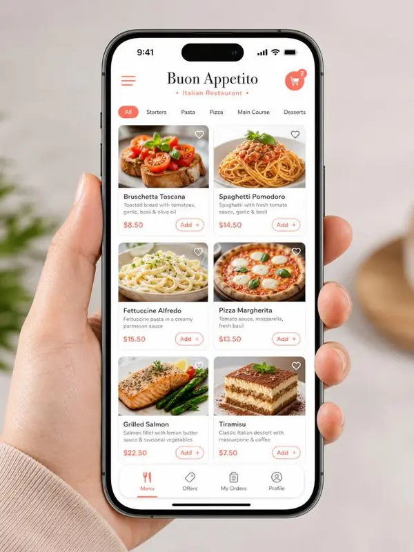 Ψηφιακό Menulio menu ανοιχτό σε smartphone